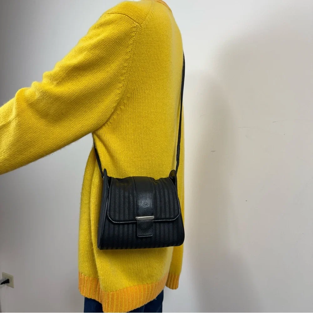 Fendi Vintage Striped Pequin Black Canvas Leather Small Mini Crossbody Bag Purse - Picture 13 of 17